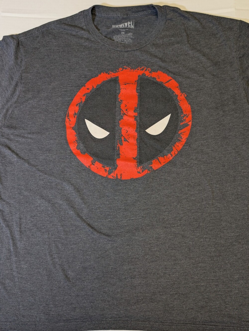 Marvel Gray Short Sleeve Tee with Red and White Deadpool Emblem